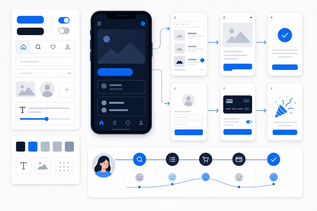 App-UX/UI-Design mit Wireframes, Screenflow und User-Journey