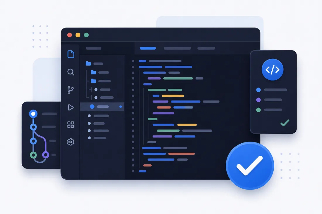 Code-Editor mit sauberem, strukturiertem Quellcode und Versionskontrolle
