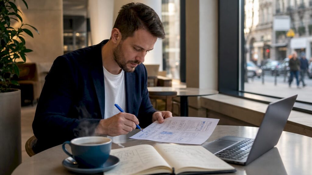Ein UX-Designer erstellt derzeit das Wireframe für eine neue Website.