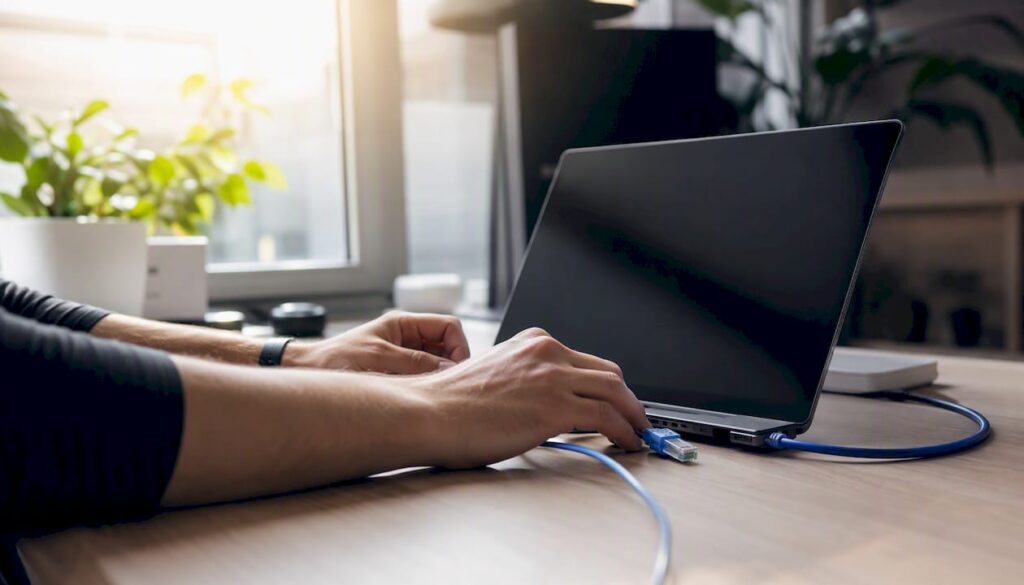 Jemand passt die SEO-Einstellungen am Laptop an